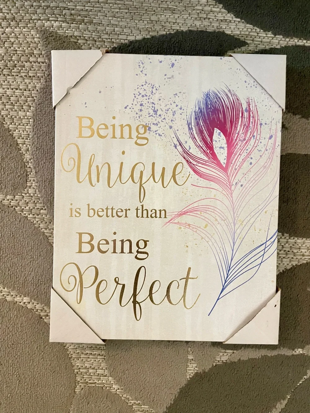 Inspirational 'Being Unique is better than Being Perfect' Wall Art - Pink & Gold